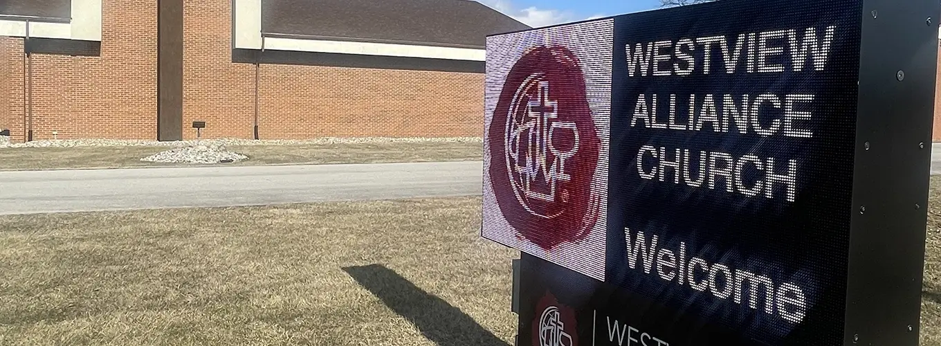 A daylight photo of a monument digital sign for Westview Alliance Church. 